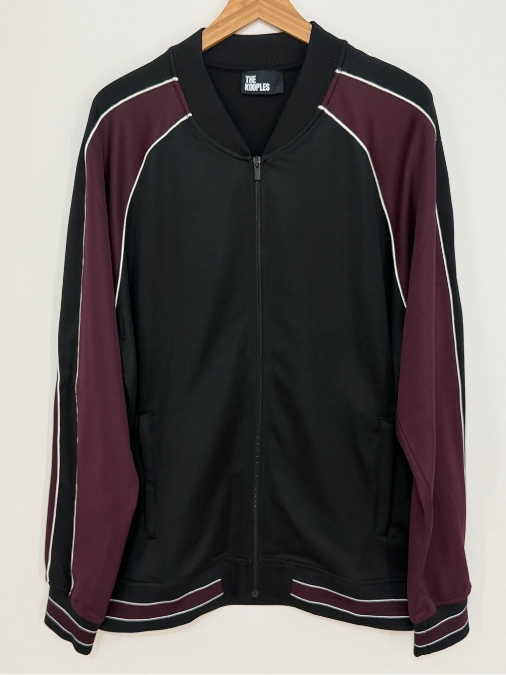 The Kooples Men's Colorblock Zip-Up Track Jacket Black & Burgundy Size XXL